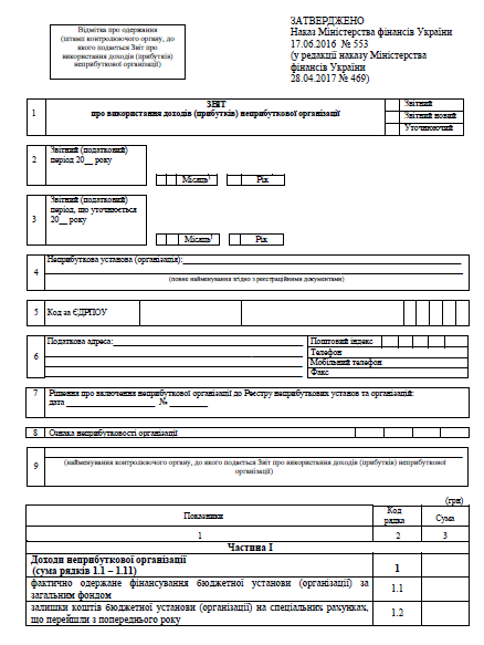 Звіт про використання доходів (прибутків) неприбуткової організації