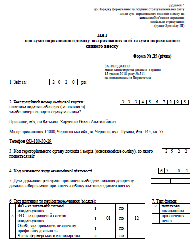 Приклади заповненої форми № Д5 для ФОП