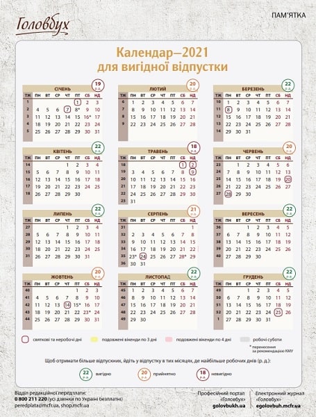 КАЛЕНДАРЬ 2021 ДЛЯ ПЛАНИРОВАНИЯ ОТПУСКА