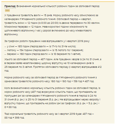 Пример 1. Определение нормального количества рабочих часов за учетный период