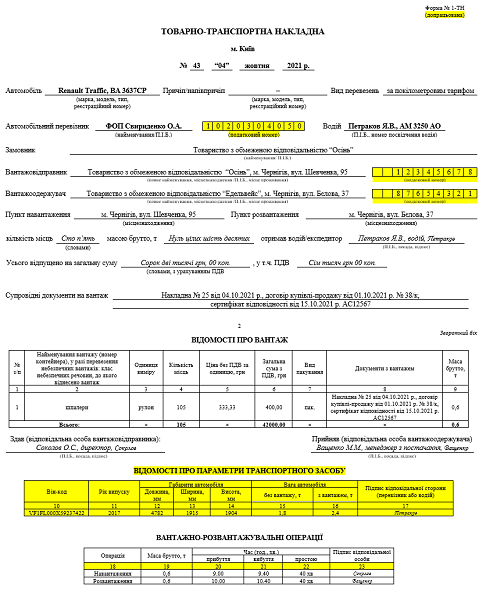 Із 1 жовтня в ТТН нові реквізити, а форма стара — заповніть за зразком