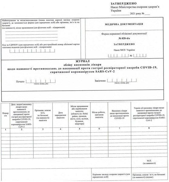 Лікарні щомісяця звітуватимуть про кількість виданих довідок з протипоказами до COVID-вакцинації