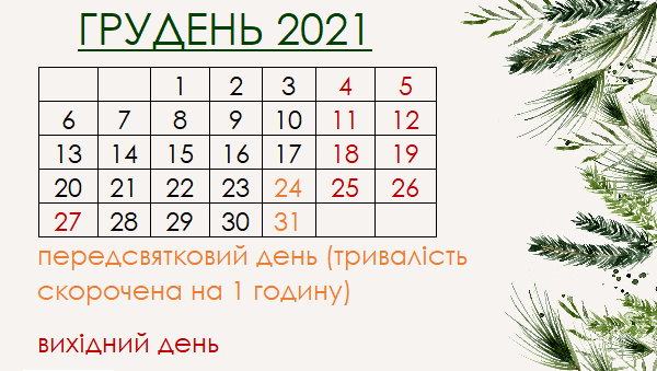 Вихідні дні в грудні 2021: скільки відпочиватимемо