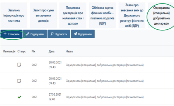 Як подати одноразову добровільну декларацію через електронний кабінет