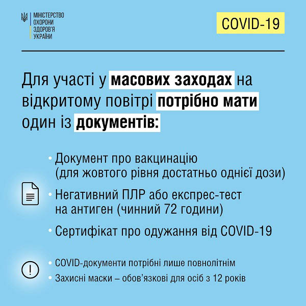 Проводите масові заходи на відкритому повітрі: подбайте, щоб COVID-документи були в організаторі та учасників