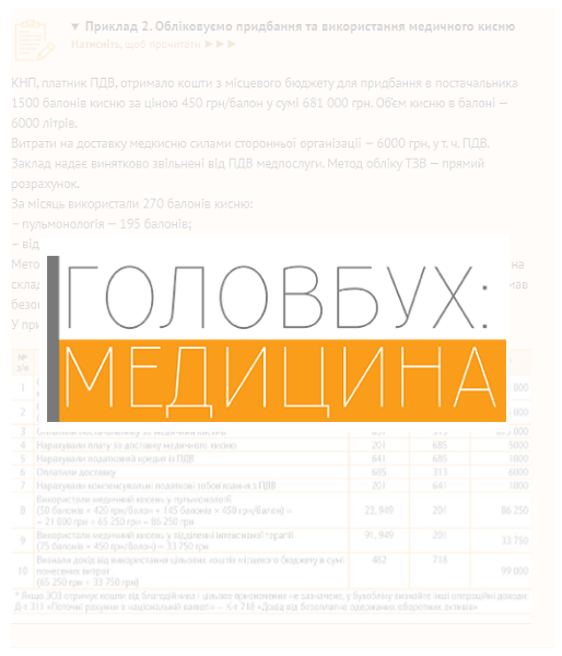 Приклад 2. Обліковуємо придбання та використання медичного кисню