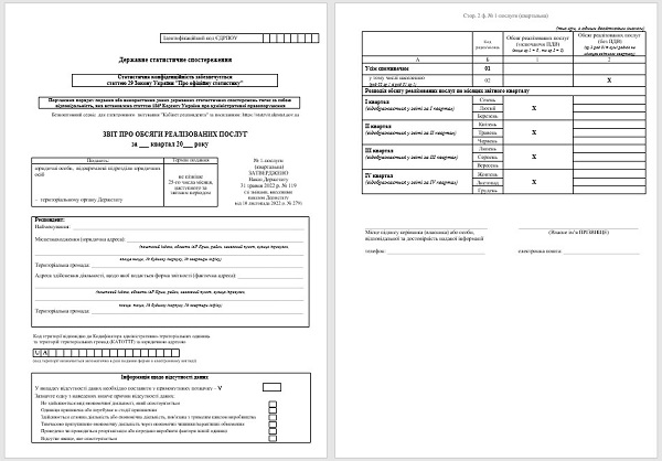 Звіт про обсяги реалізованих послуг (Форма № 1-послуги (квартальна))