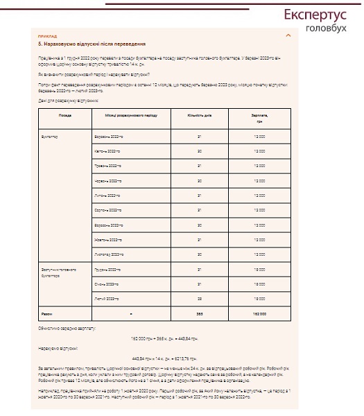 Начисляем отпускные после перевода