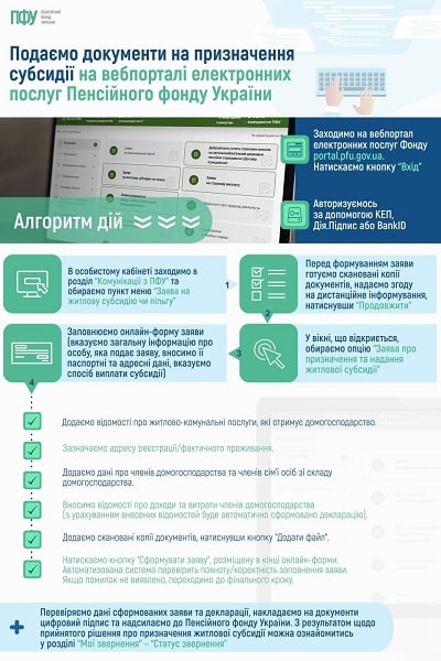 Як подати документи на призначення субсидії на вебпорталі електронних послуг ПФУ