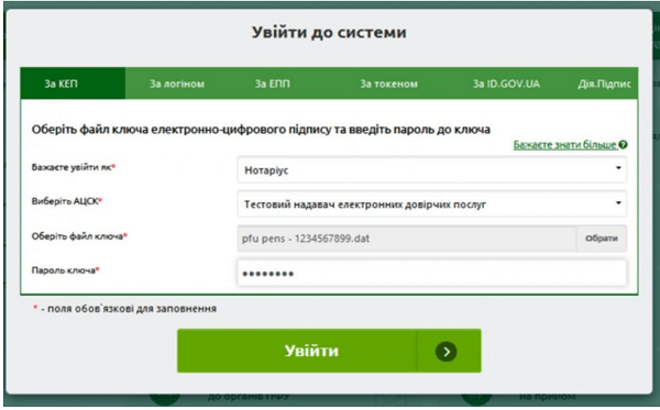 Електронний кабінет нотаріуса на вебпорталі ПФУ