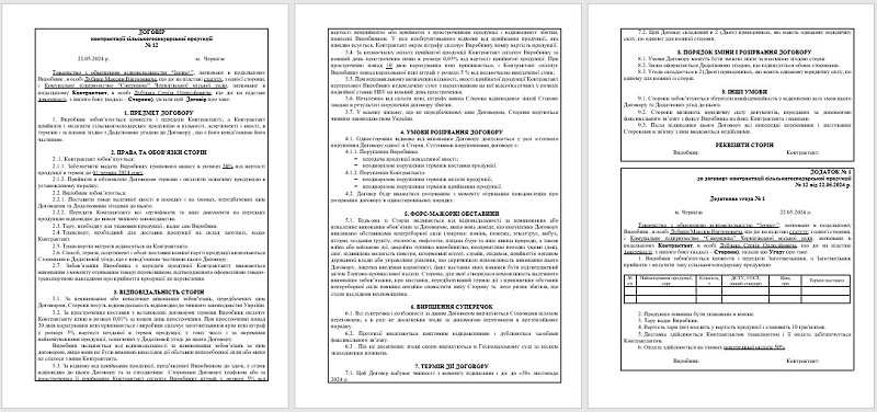 договір контрактації сільськогосподарської продукції зразок