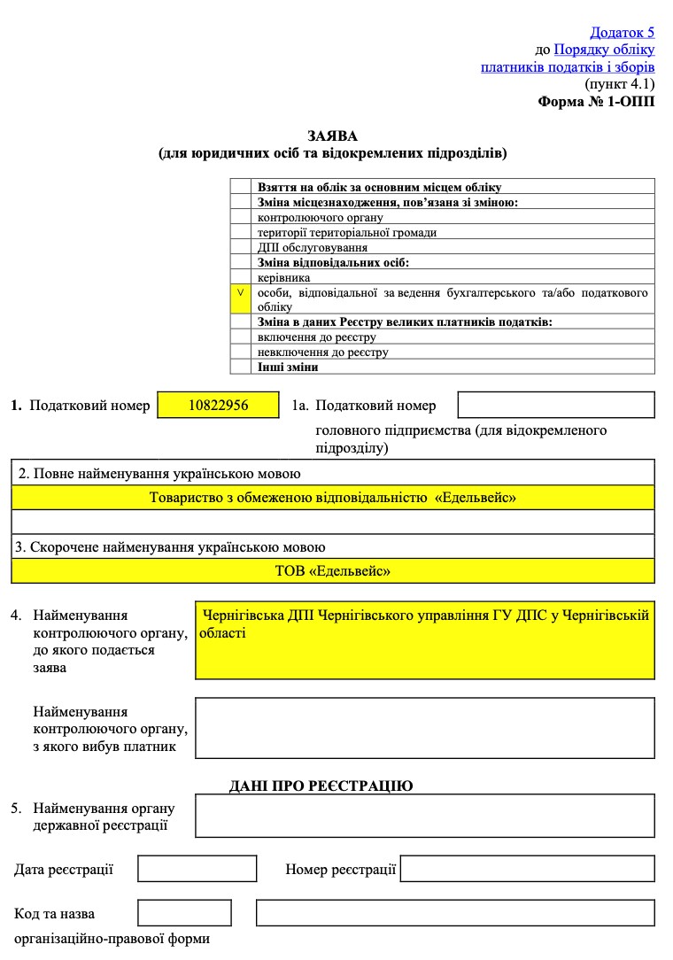 Форма № 1-ОПП: зразок заповнення