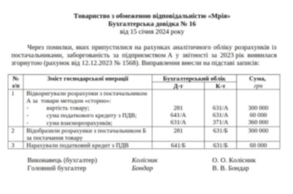 Бухсправка о задолженности контрагента