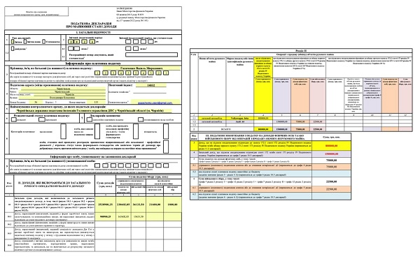 приклад заповненої декларації про майновий стан і доходи