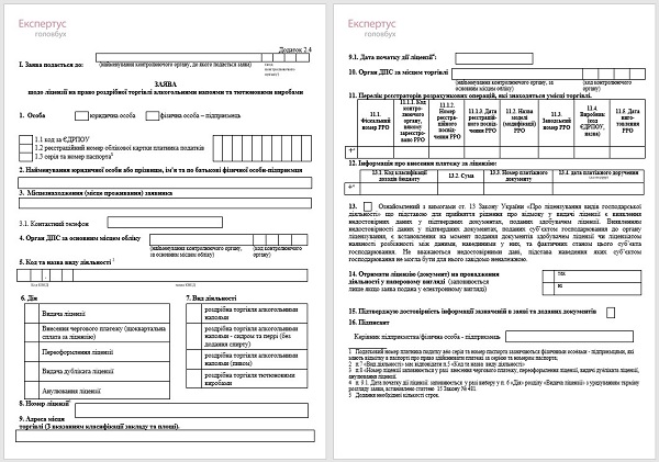 Заяви щодо ліцензій на роздрібну торгівлю алкоголем та тютюном