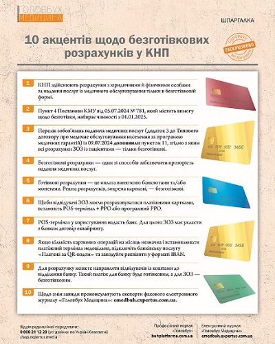 10 акцентів щодо безготівкових розрахунків у КНП