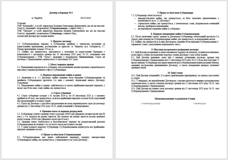 Суборенда приміщення: договір, бухоблік