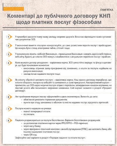 Коментарі до публічного договору КНП щодо платних послуг фізособам