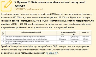 Приклад 7. Облік списання загиблих посівів і посіву нової культури