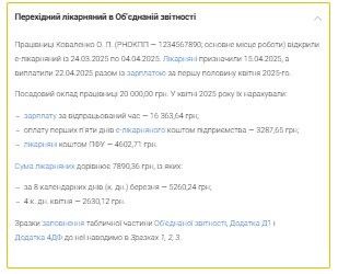 Перехідний лікарняний в Об’єднаній звітності: приклад