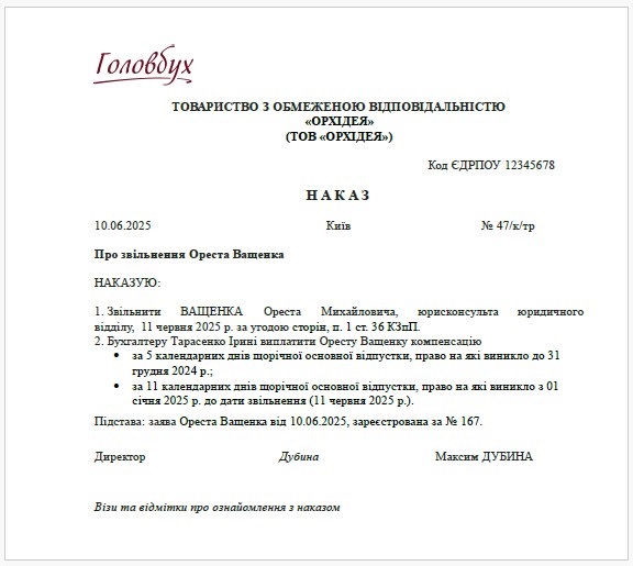 Заява на звільнення працівника