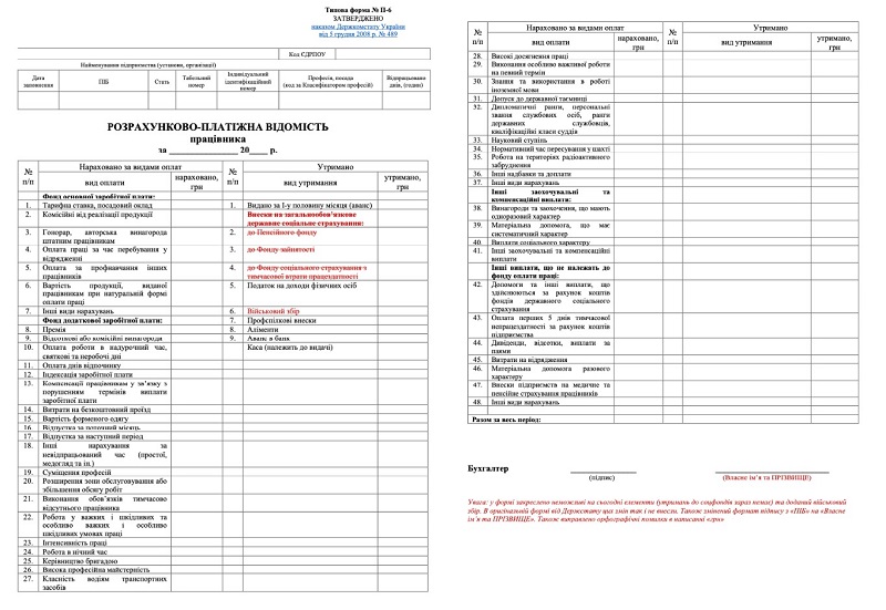 бланк расчетно-платежной ведомости работника