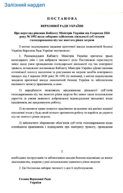 Укриття до 4 грудня: у Раді пропонують переглянути вимоги до бізнесу