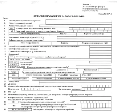 Форма фіскального касового чека Форма фіскального касового чека