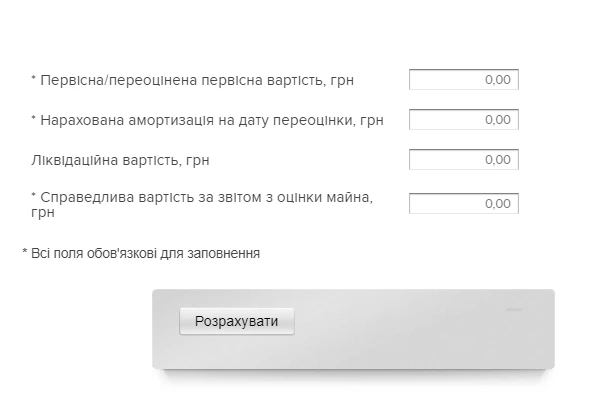 Калькулятор розрахунку переоцінки основних засобів