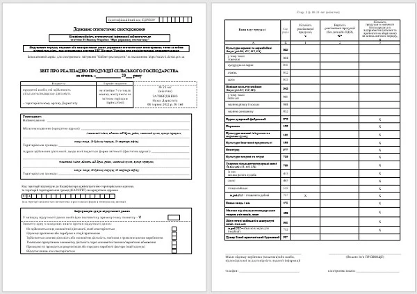 Звіт про реалізацію продукції сільського господарства