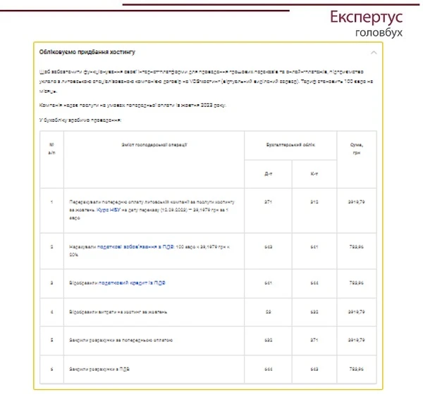 Облік послуги хостингу від нерезидента