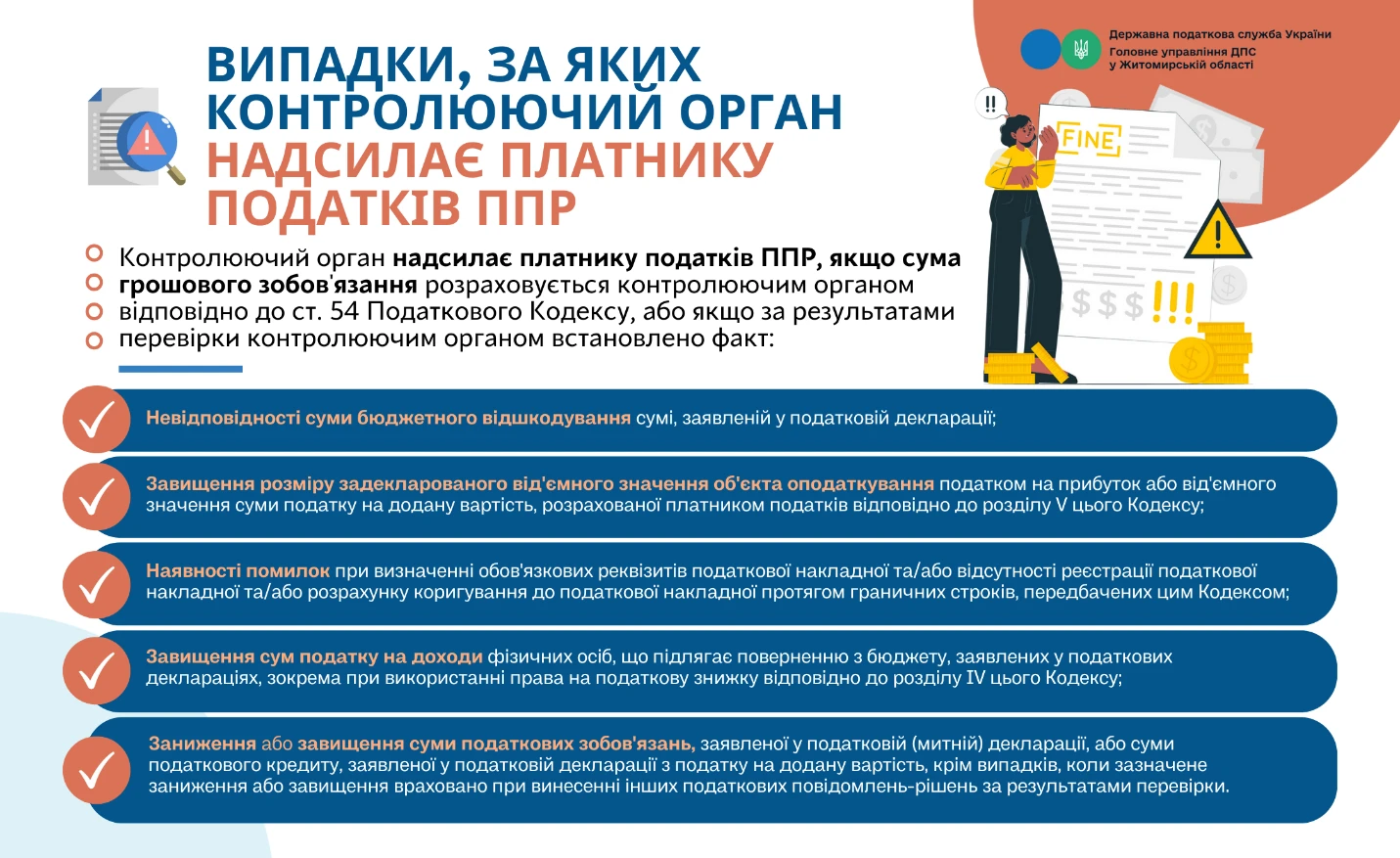Випадки, за яких контролюючий орган надсилає платнику податків ППР