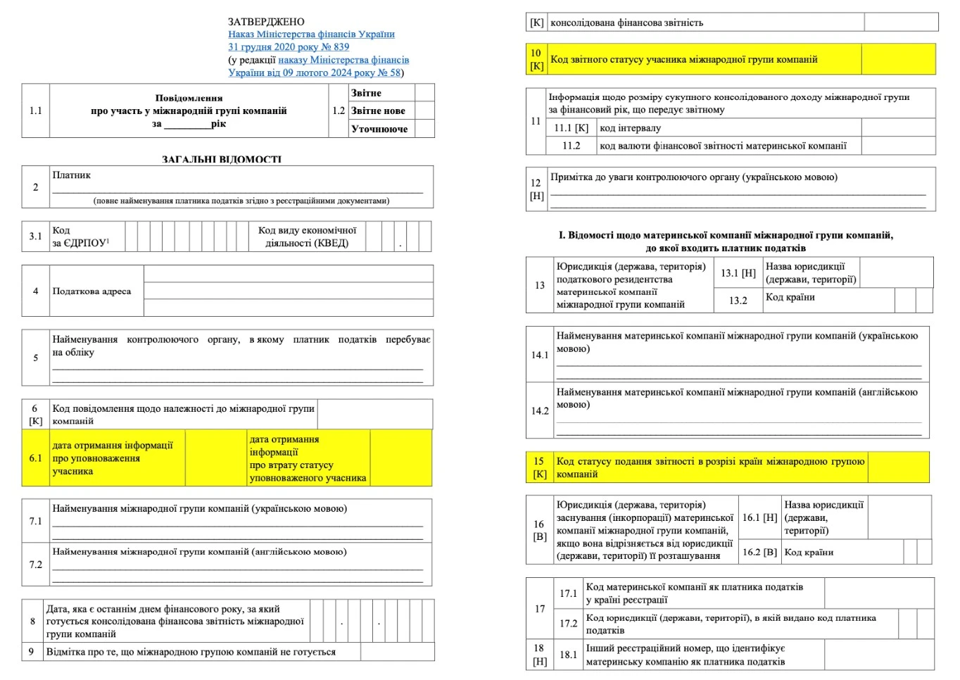 Повідомлення про участь у міжнародній групі компаній