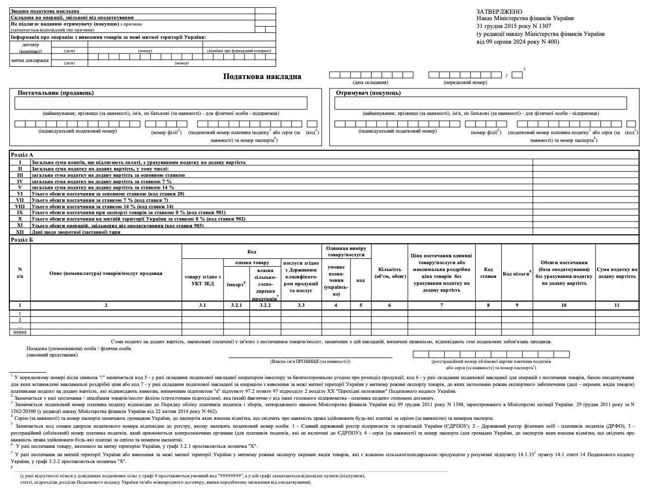Податкова накладна податкова накладна нова форма