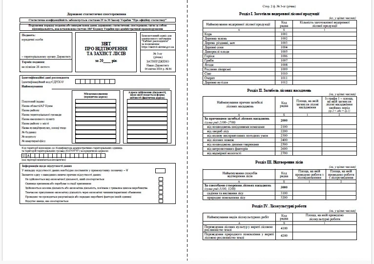 Звіт про відтворення та захист лісів (форма № 3-лг (річна))