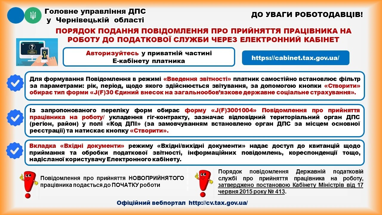 Повідомлення про прийняття працівника на роботу: як надіслати через Е-кабінет