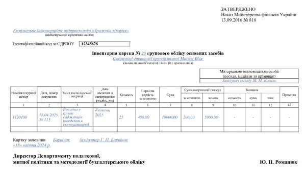 Інвентарна картка групового обліку Інвентарна картка групового обліку