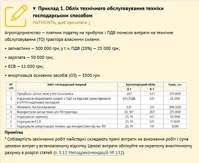 Пример 1. Учет технического обслуживания техники хозспособом