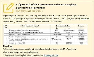 Пример 4. Учет поступления посевного материала в качестве гуманитарной помощи