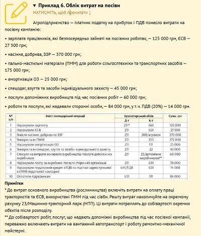Пример 6. Учет расходов на посевы