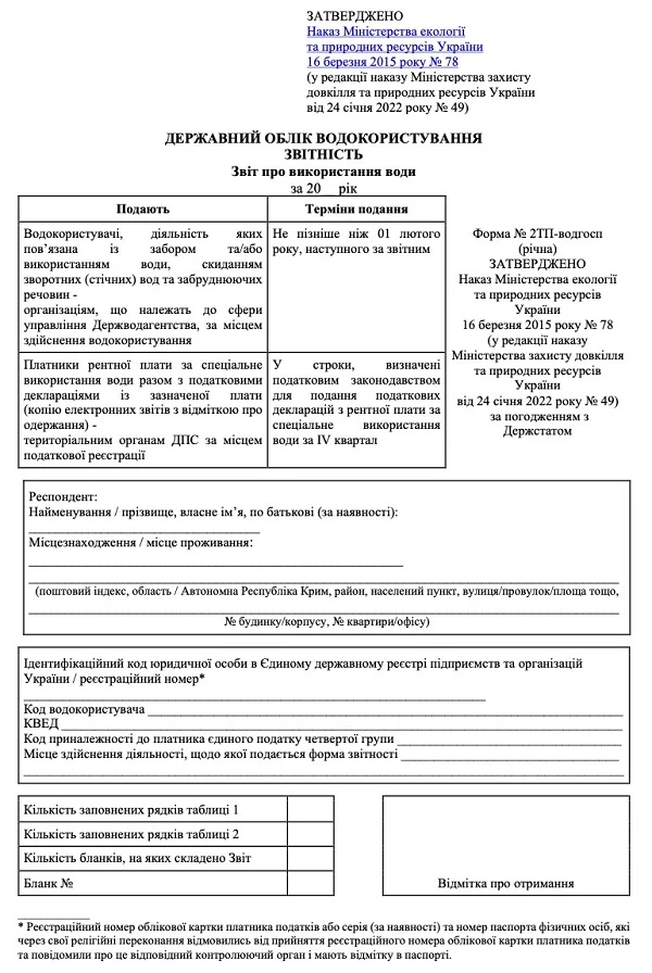 звіт за формою № 2ТП-водгосп