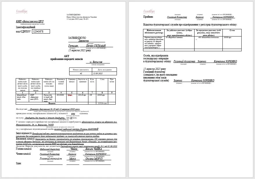 Акт приймання-передачі благодійної (гуманітарної) допомоги