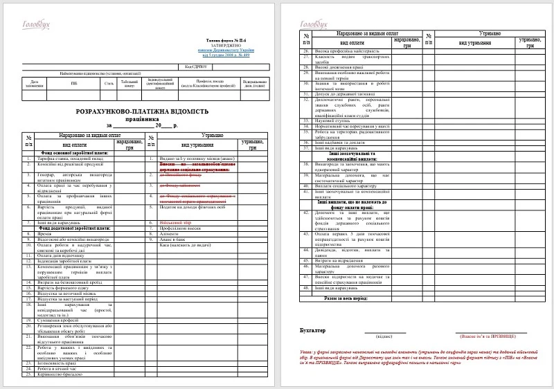 Розрахунково-платіжна відомість працівника