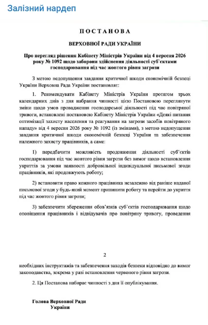 Укриття до 4 грудня: у Раді пропонують переглянути вимоги до бізнесу