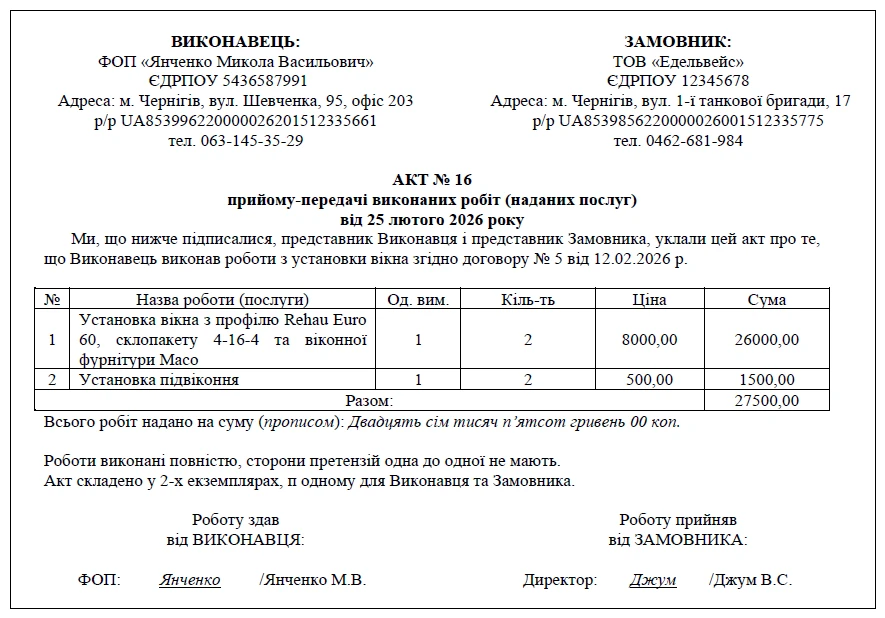 Акт приема-передачи оказанных услуг образец