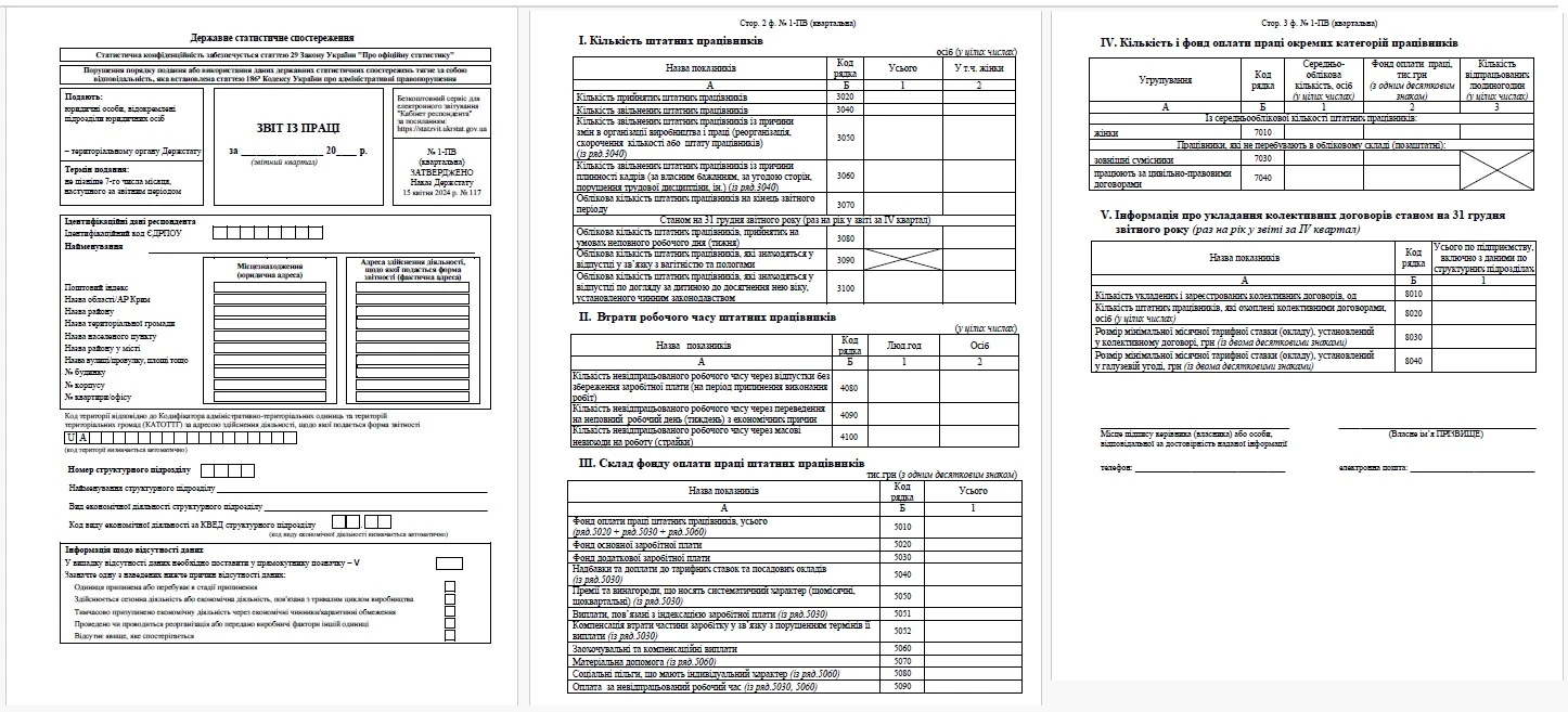 Отчет по труду 1 ПВ (квартальная) 
