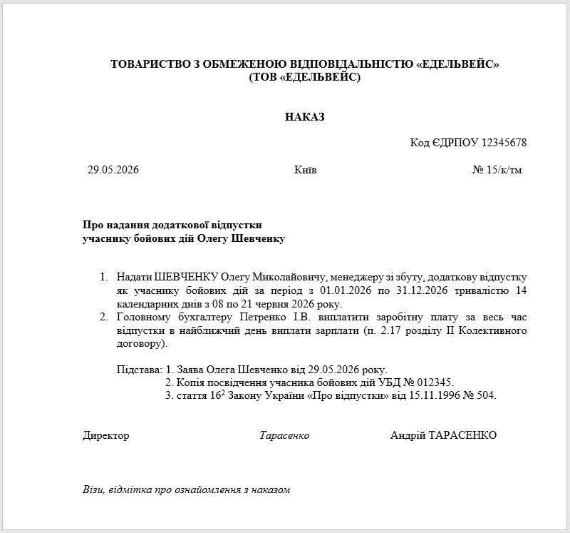 Дополнительный отпуск лицам с инвалидностью и участникам боевых действий