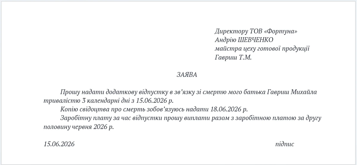 Надаємо відпустку у зв’язку зі смертю родича