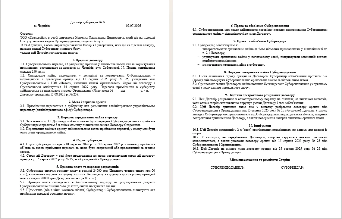 Суборенда приміщення: договір, бухгалтерський облік