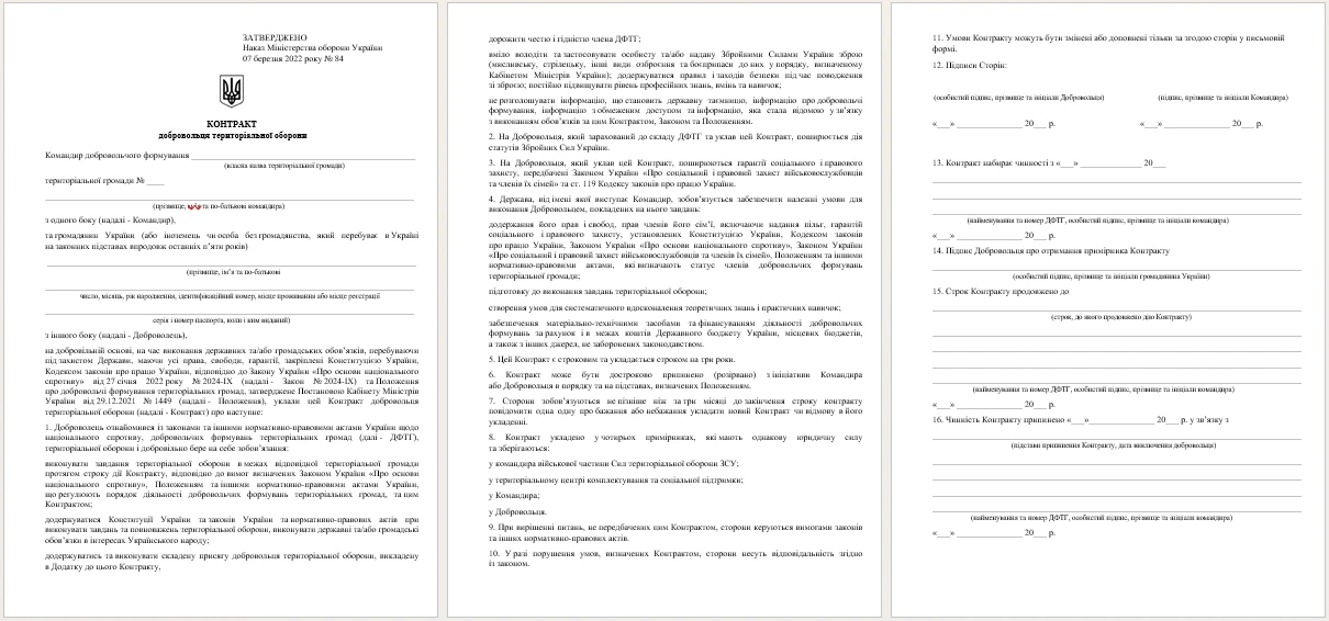 Контракт добровольця територіальної оборони